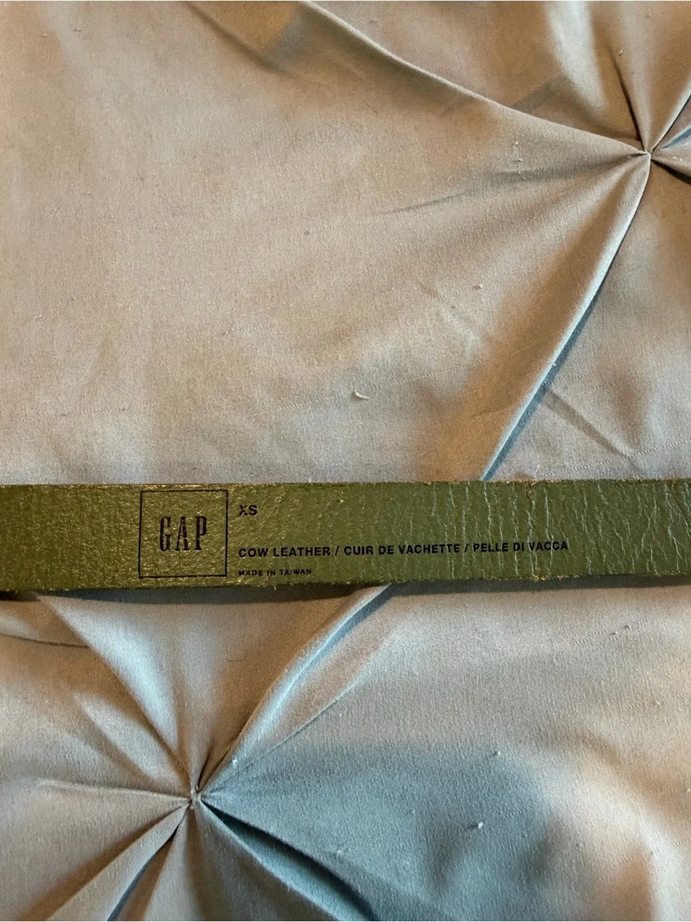 GAP Olive Green Leather Belt with Gold Oval Buckle